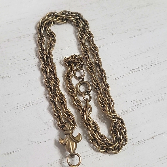 Vintage Locket Gold Tone Jade Glass Pendant On Rope Necklace - Picture 3 of 15